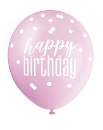 Pink/Silver Glitz 12" Happy Birthday Latex Balloons 6ct