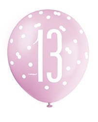 Pink/Silver Glitz 12" Age 13 Latex Balloons 6ct