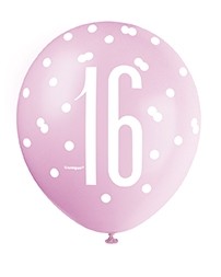 Pink/Silver Glitz 12" Age 16 Latex Balloons 6ct