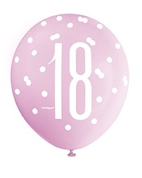 Pink/Silver Glitz 12" Age 18 Latex Balloons 6ct