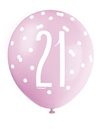 Pink/Silver Glitz 12" Age 21 Latex Balloons 6ct