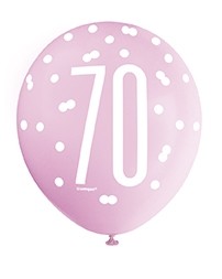 Pink/Silver Glitz 12" Age 70 Latex Balloons 6ct