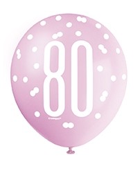 Pink/Silver Glitz 12" Age 80 Latex Balloons 6ct