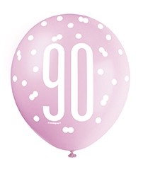 Pink/Silver Glitz 12" Age 90 Latex Balloons 6ct