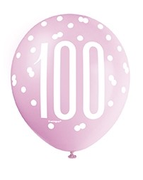 Pink/Silver Glitz 12" Age 100 Latex Balloons 6ct