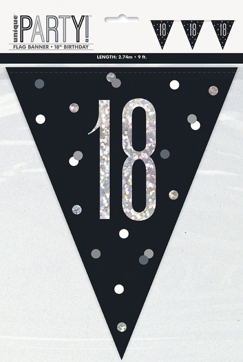 Black/Silver Glitz Age 18 Prism Flag Banner 9ft