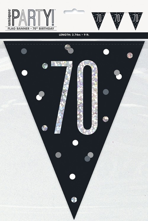Black/Silver Glitz Age 70 Prism Flag Banner 9ft