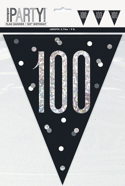 Black/Silver Glitz Age 100 Prism Flag Banner 9ft