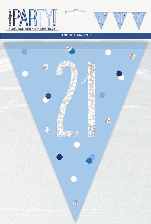 Blue/Silver Glitz Foil Prism Age 21 Flag Banner 9FT