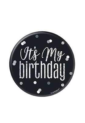 Black/Silver Glitz Foil It's My Birthday Badge 3" 1CT