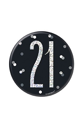 Black/Silver Glitz Foil Age 21 Badge 3" 1CT
