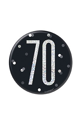 Black/Silver Glitz Foil Age 70 Badge 3" 1CT