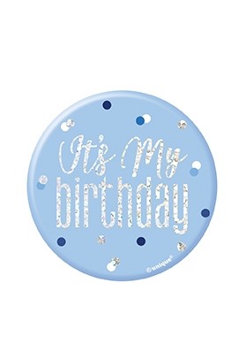 Blue/Silver Glitz Foil It's My Birthday Badge 3" 1CT