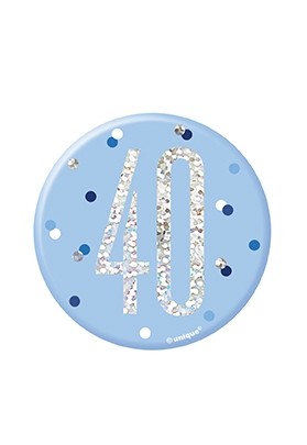 Blue/Silver Glitz Foil Age 40 Badge 3" 1CT