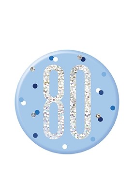 Blue/Silver Glitz Foil Age 80 Badge 3" 1CT