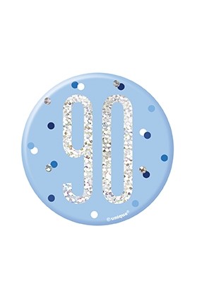 Blue/Silver Glitz Foil Age 90 Badge 3" 1CT