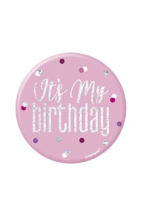 Pink/Silver Glitz Foil It's My Birthday Badge 3" 1CT