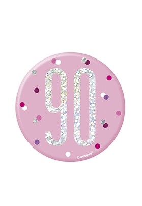 Pink/Silver Glitz Foil Age 90 Badge 3" 1CT