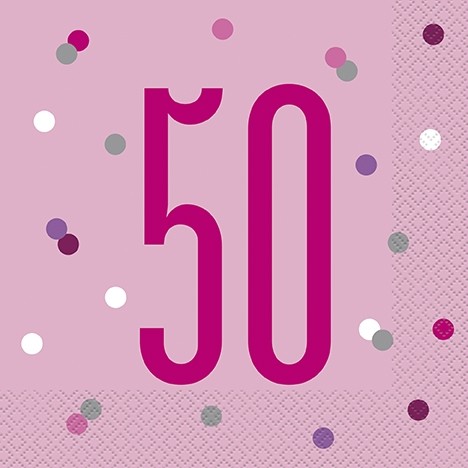 Pink/Silver Glitz Age 50 Luncheon Napkins 16ct