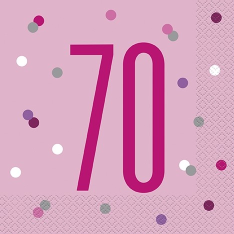 Pink/Silver Glitz Age 70 Luncheon Napkins 16ct