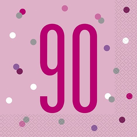 Pink/Silver Glitz Age 90 Luncheon Napkins 16ct