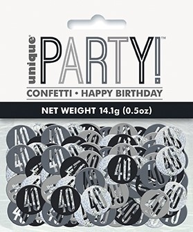 Black/Silver Glitz Foil Age 40 Confetti 0.5 oz