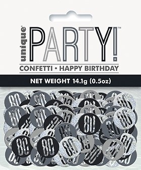 Black/Silver Glitz Foil Age 80 Confetti 0.5 oz