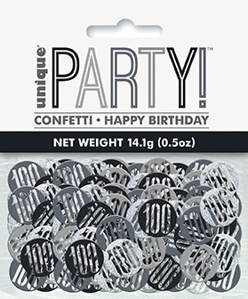 Black/Silver Glitz Foil Age 100 Confetti 0.5 oz