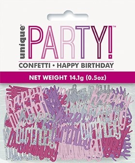 Pink/Silver Glitz Foil Happy Birthday Confetti 0.5 oz
