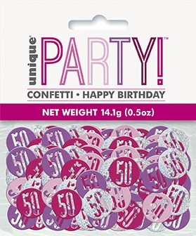Pink/Silver Glitz Foil Age 50 Confetti 0.5 oz