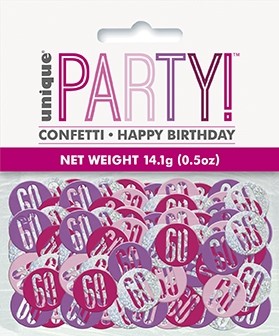 Pink/Silver Glitz Foil Age 60 Confetti 0.5 oz