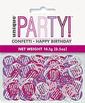 Pink/Silver Glitz Foil Age 100 Confetti 0.5 oz