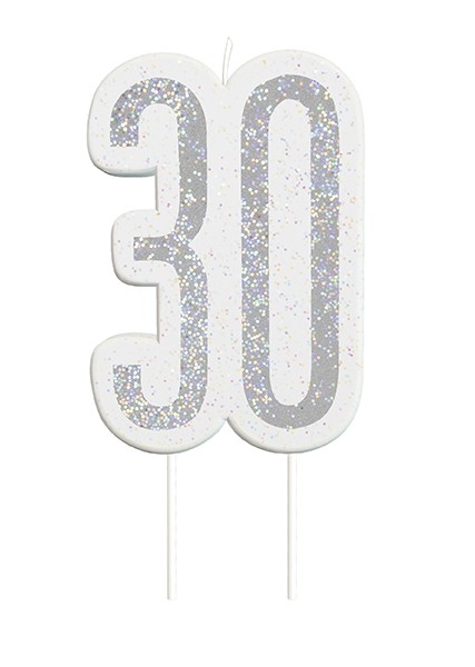 Black/Silver Glitz Age 30 Glitter Birthday Candle