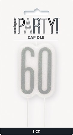 Black/Silver Glitz Age 60 Glitter Birthday Candle