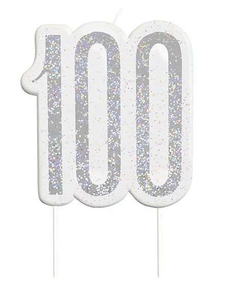 Black/Silver Glitz Age 100 Glitter Birthday Candle