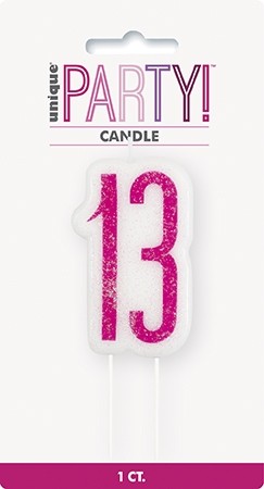Pink/Silver Glitz Age 13 Glitter Birthday Candle