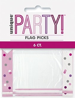 Pink/Silver Glitz Flag Picks 6ct