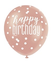 Rose Gold Glitz 12" Happy Birthday Latex Balloons 6ct