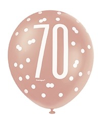 Rose Gold Glitz 12" Age 70 Latex Balloons 6ct