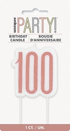 Rose Gold Glitz Age 100 Glitter Birthday Candle
