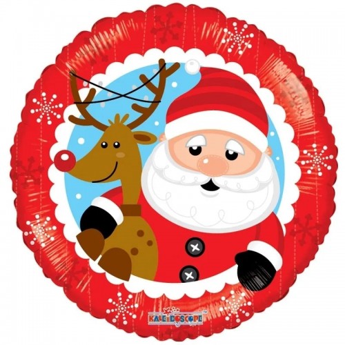 Christmas Santa & Reindeer 18" Foil Balloon (Packed)