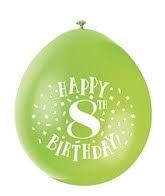 Happy 8th Birthday 9" Latex Air Fill Balloon - Assorted Colours, Printed 1 Side - 10ct.