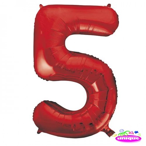 34" Red Number 5 Foil Balloon