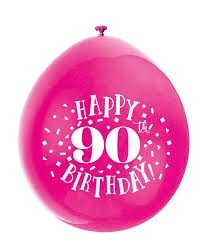 Happy 90th Birthday 9" Latex Air Fill Balloon - Assorted Colours, Printed 1 Side - 10ct.