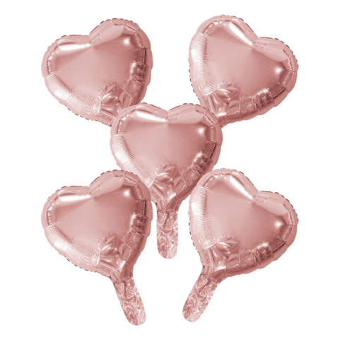9" Rose Gold Foil Balloon Hearts With Paper Straw 5ct FIESTA