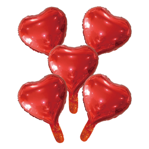 9" Red Foil Balloon Hearts With Paper Straw 5ct FIESTA