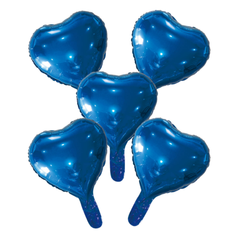 9" Blue Foil Balloon Hearts With Paper Straw 5ct FIESTA