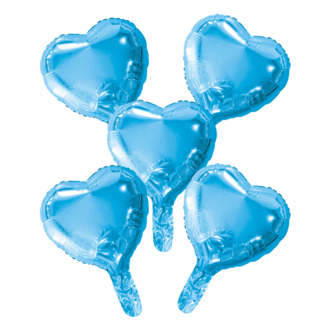 9" Baby Blue Foil Balloon Hearts With Paper Straw 5ct FIESTA