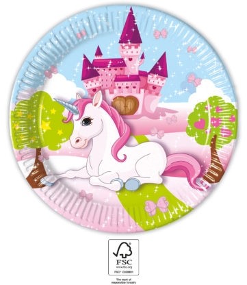 Pink Unicorn Party Paper Plates 23cm 8ct 