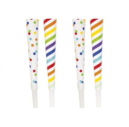 Colourful Stripes and Dots Party Horns 6ct